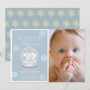 Invitación Winter Onederland Blue Photo 1er cumpleaños