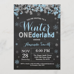 Invitación Winter Onederland Blue Silver Boy primer cumpleaño