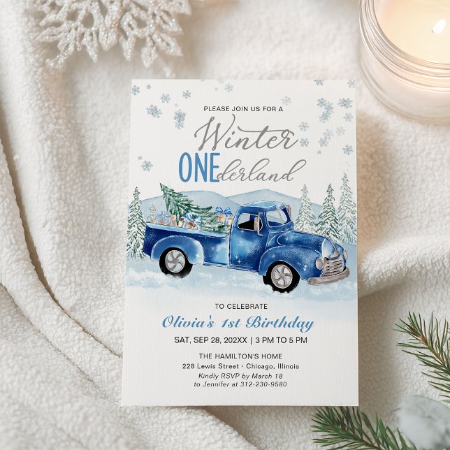Invitación Winter Onederland Blue Truck First Birthday (Subido por el creador)