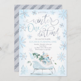 Invitación Winter ONEderland Blue Winter Sleigh 1er cumpleaño