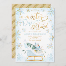 Invitación Winter ONEderland Blue Winter Sleigh 1er cumpleaño