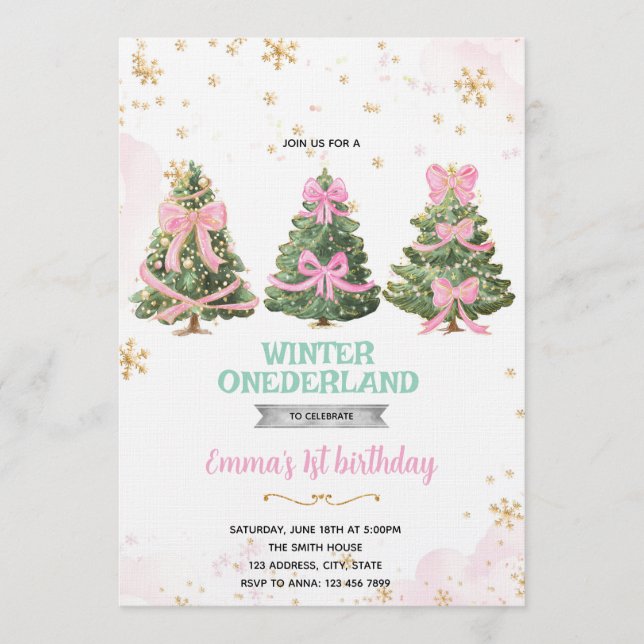 Invitación Winter Onederland bow tree invitation (Anverso)