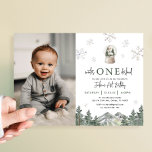 Invitación Winter Onederland Boy 1er cumpleaños foto<br><div class="desc">Invitaciones a Fiestas de primer cumpleaños de Mountain Winter Onederland</div>