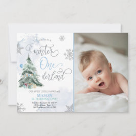 Invitación Winter Onederland Boy Blue Winter Primer cumpleaño