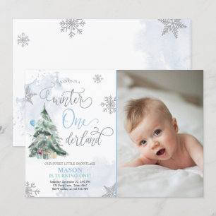 Invitación Winter Onederland Boy Blue Winter Primer cumpleaño