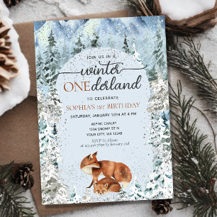 Invitación Winter ONEderland Boy Chica primer cumpleaños Fox