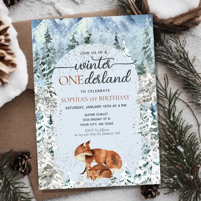 Invitación Winter ONEderland Boy Chica primer cumpleaños Fox (Subido por el creador)