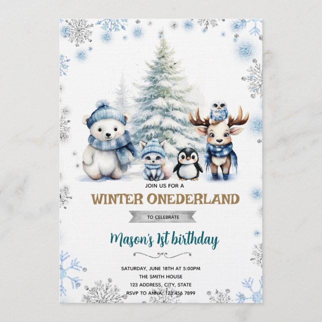 Invitación Winter Onederland boy invitation (Anverso)
