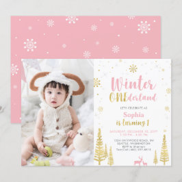 Invitación Winter Onederland, Chica 1ª foto Cumpleaños
