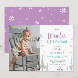 Invitación Winter Onederland, Chica 1ª foto Cumpleaños