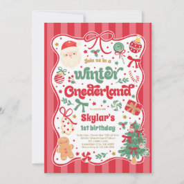 Invitación Winter Onederland Christmas Coquette Bow Birthday