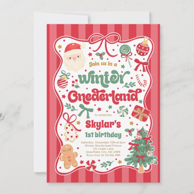 Invitación Winter Onederland Christmas Coquette Bow Birthday (Anverso)