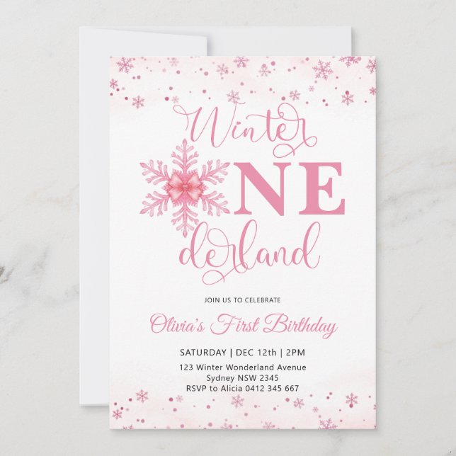 Invitación Winter Onederland Christmas Girl Birthday Party (Anverso)