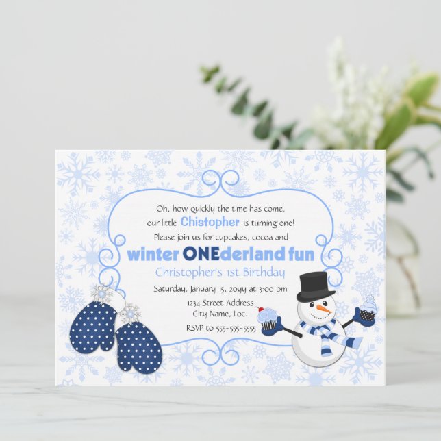 Invitación Winter ONEderland Cumpleaños de Snowman (Anverso de pie)