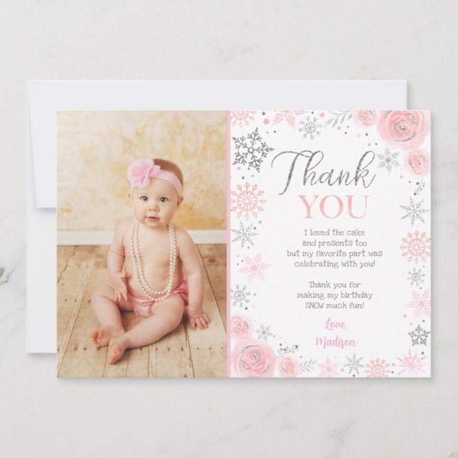Invitación Winter ONEderland Cumpleaños Gracias Cartas (Anverso)