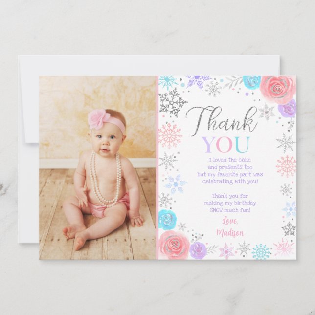 Invitación Winter ONEderland Cumpleaños Gracias Cartas (Anverso)