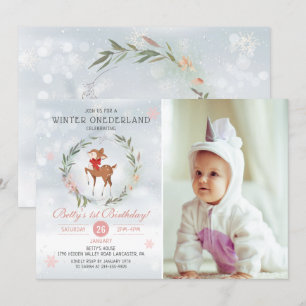 Invitación Winter Onederland Deer Baby First Birday Photo