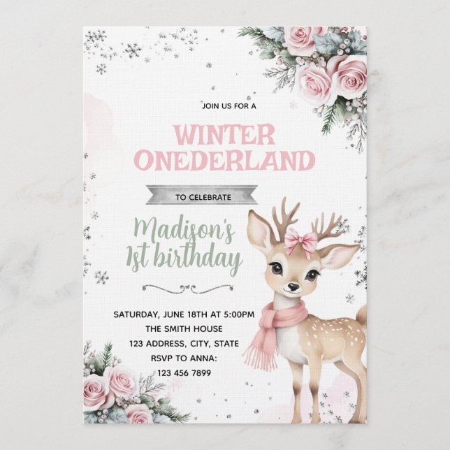 Invitación Winter Onederland deer invitation (Anverso)