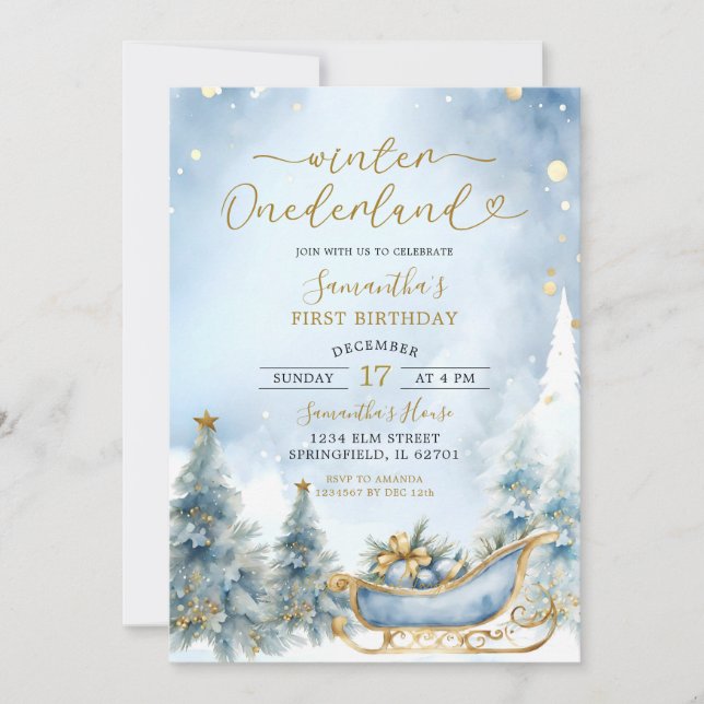 Invitación Winter Onederland Dusty Blue Baby Shower (Anverso)