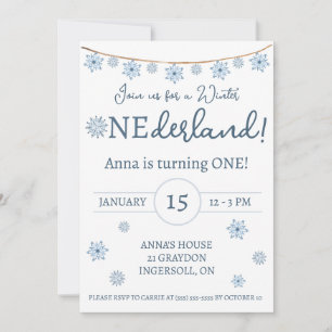 Invitación Winter ONEderland, fiesta de cumpleaños de copos d