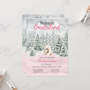 Invitación Winter Onederland First Birday Bear Snowy Forest