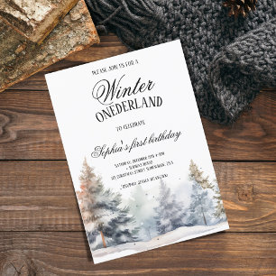 Invitación Winter Onederland First Birday Pine Tree Woods