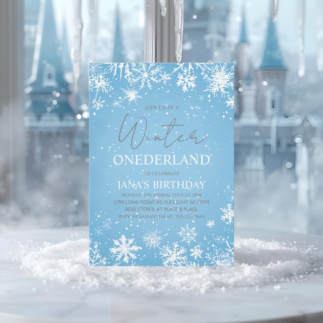 Invitación Winter ONEderland First Birthday Blue (Subido por el creador)