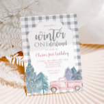 Invitación Winter Onederland First Birthday pink truck Invita<br><div class="desc">Winter Onederland first birthday party with pink Truck with Trees first birthday party invitation.</div>