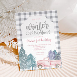 Invitación Winter Onederland First Birthday pink truck Invita