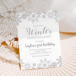Invitación Winter Onederland First Birthday Silver Snowflakes