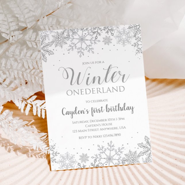 Invitación Winter Onederland First Birthday Silver Snowflakes (Subido por el creador)