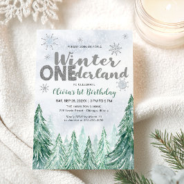 Invitación Winter Onederland First Birthday Snowflakes Forest