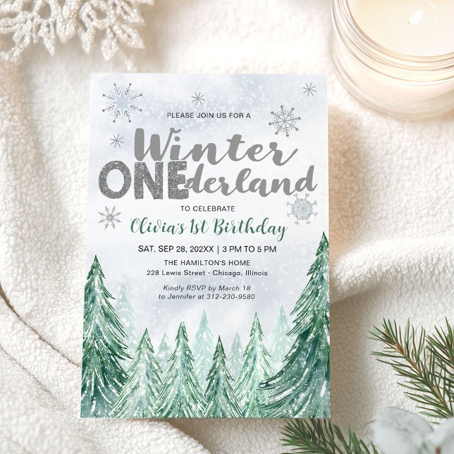 Invitación Winter Onederland First Birthday Snowflakes Forest (Subido por el creador)