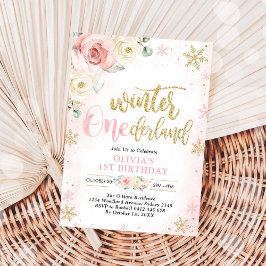 Invitación Winter ONEderland Floral Girl 1st Birthday