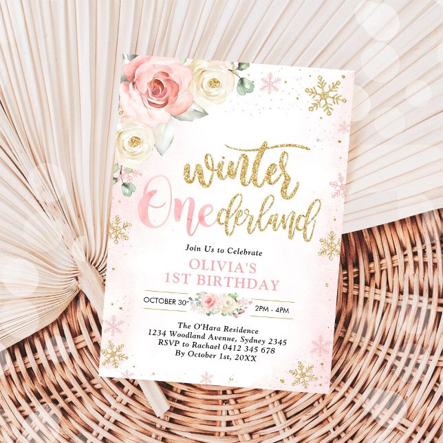 Invitación Winter ONEderland Floral Girl 1st Birthday (Subido por el creador)