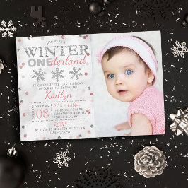 Invitación Winter ONEderland Foto de primer cumpleaños