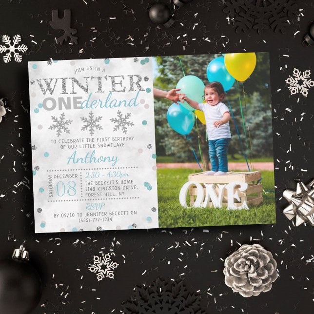 Invitación Winter ONEderland Foto de primer cumpleaños (Subido por el creador)