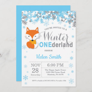 Invitación Winter Onederland Fox Boy primer cumpleaños