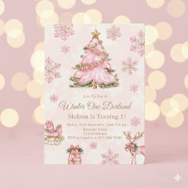 Invitación Winter Onederland Girl 1st Birthday Pink Snowflake