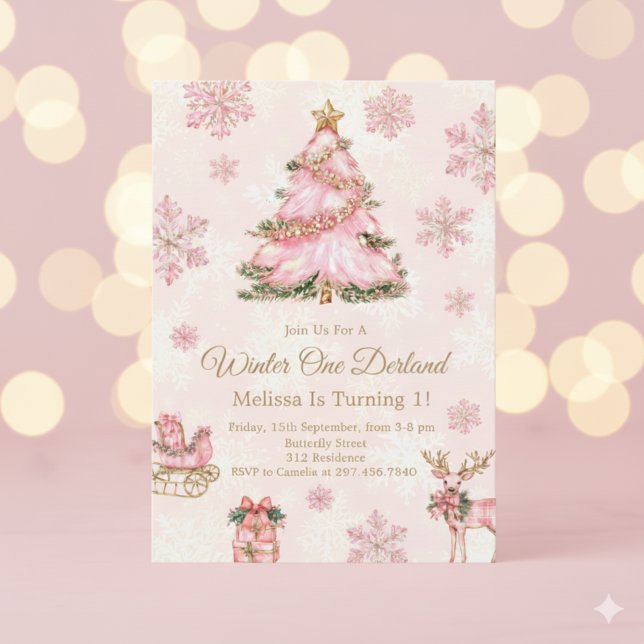 Invitación Winter Onederland Girl 1st Birthday Pink Snowflake (Subido por el creador)