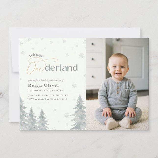 Invitación Winter Onederland Kid Photo First Birthday Party (Anverso)