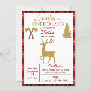 Invitación Winter Onederland lumberjack ciervo primer cumplea