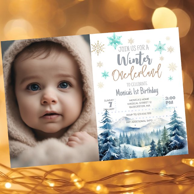 Invitación Winter onederland maravillosa foto cumpleaños (Subido por el creador)