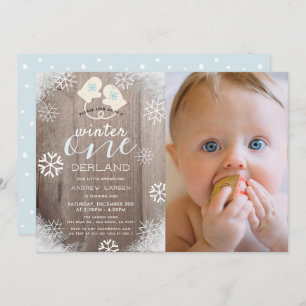 Invitación Winter Onederland Mitten Boy Azul primer cumpleaño
