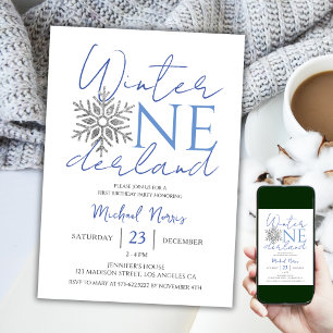 Invitación Winter ONEderland   Niño Minimalista 1º cumpleaños