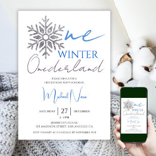 Invitación Winter ONEderland   Niño Minimalista 1º cumpleaños