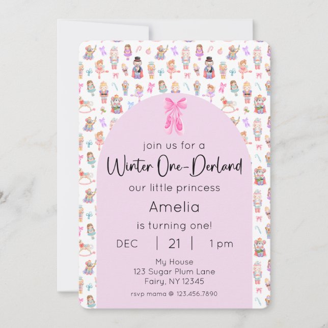Invitación Winter OneDerland Nutcracker foto de primer cumple (Anverso)