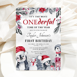 Invitación Winter Onederland Penguin Christmas 1st Birthday