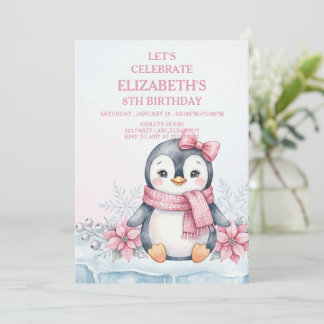 Invitación Winter Onederland Penguin Girl Birthday