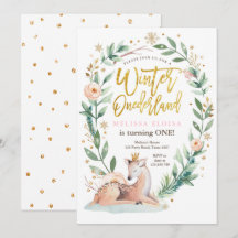 Winter ONEderland Pink Gold Woodland Deer Birthday